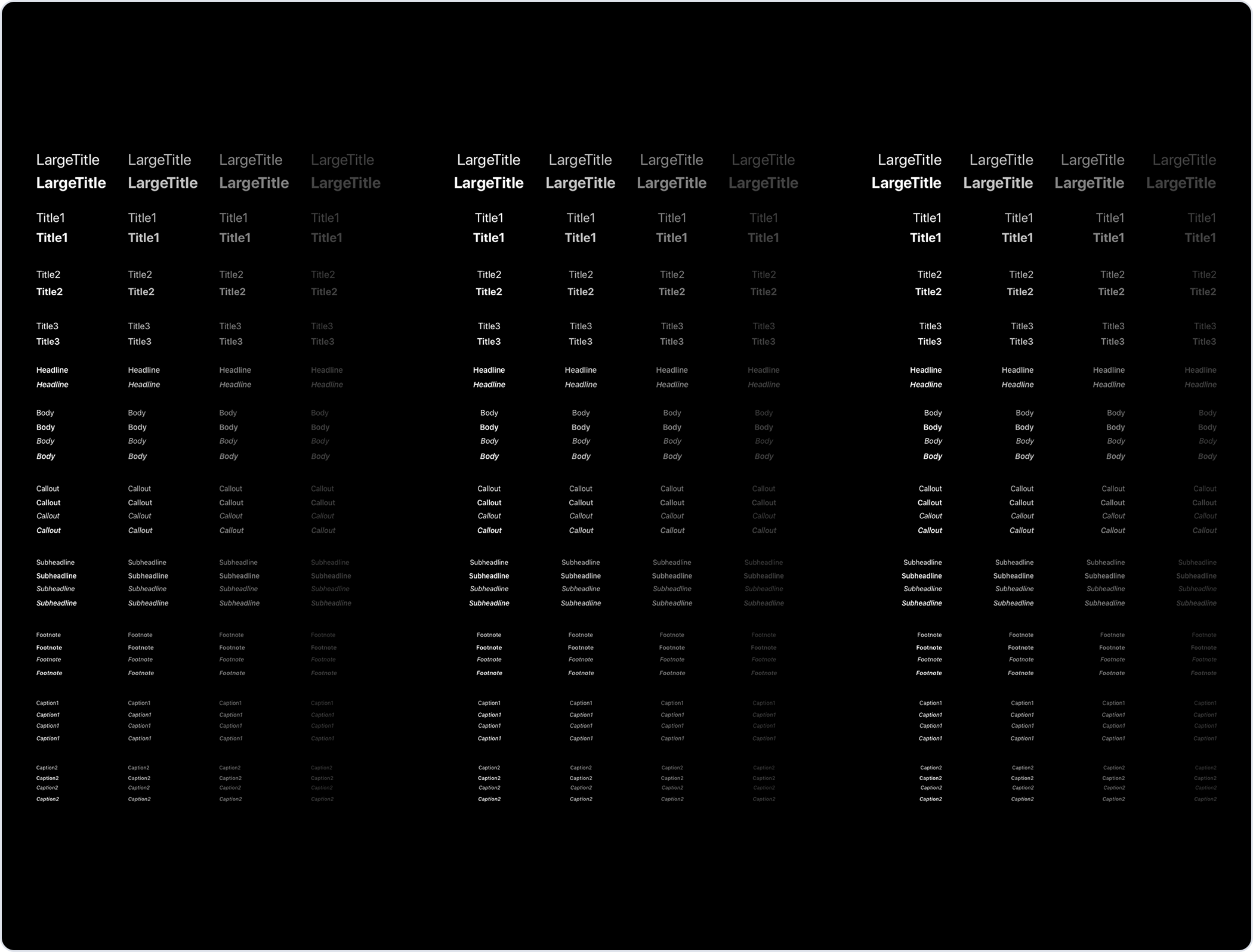 Typography - dark mode.