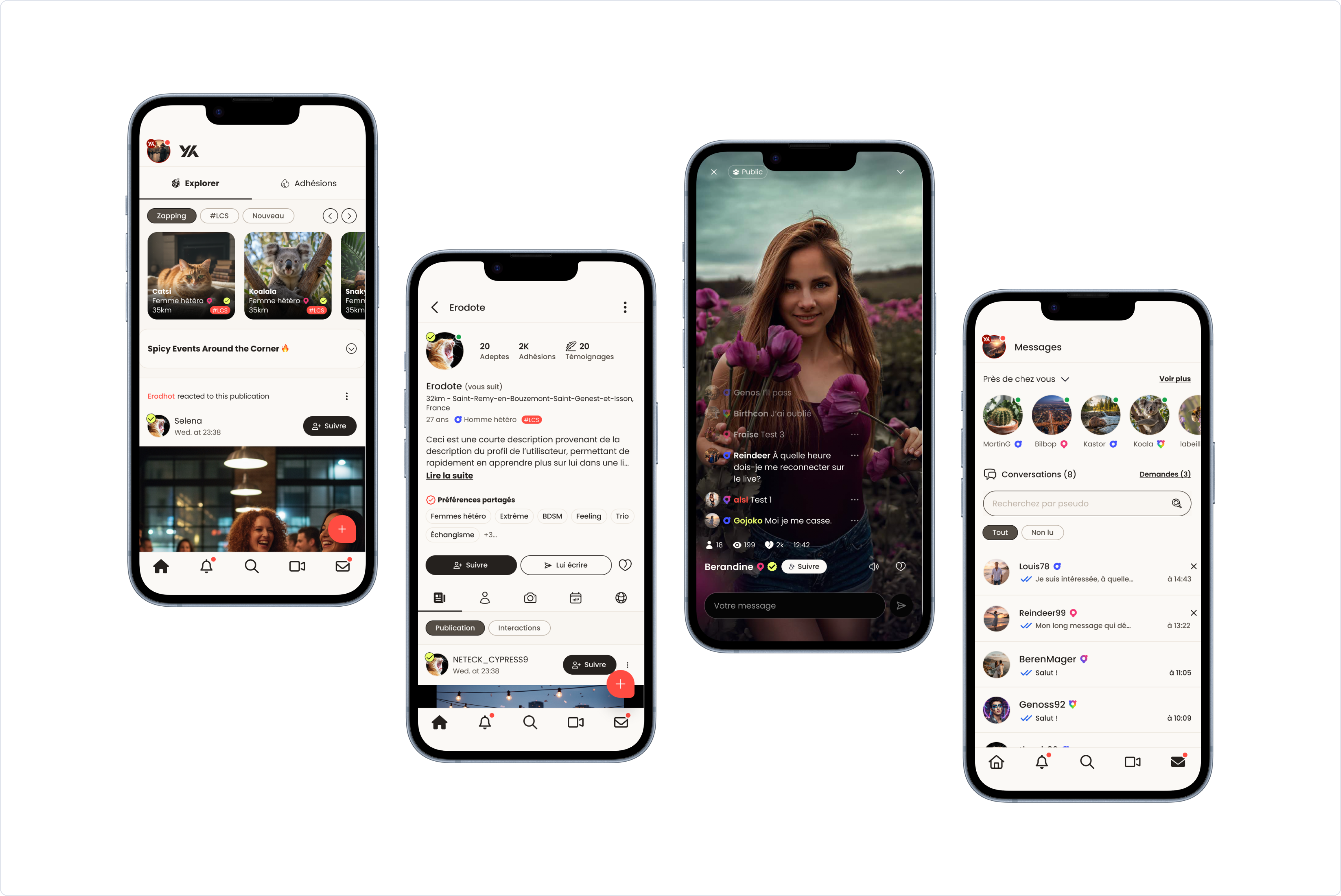 New design (Home, Profile, Live player, Messaging)